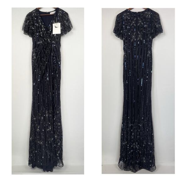 NWT Mac Duggal 2 Embellished V-Neck Floor-Length Gown Dress - Picture 8 of 11